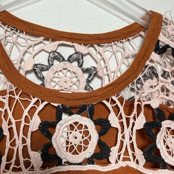 Anthropologie Rust Brown Crochet Embroidered Blouse - Picture 5 of 8